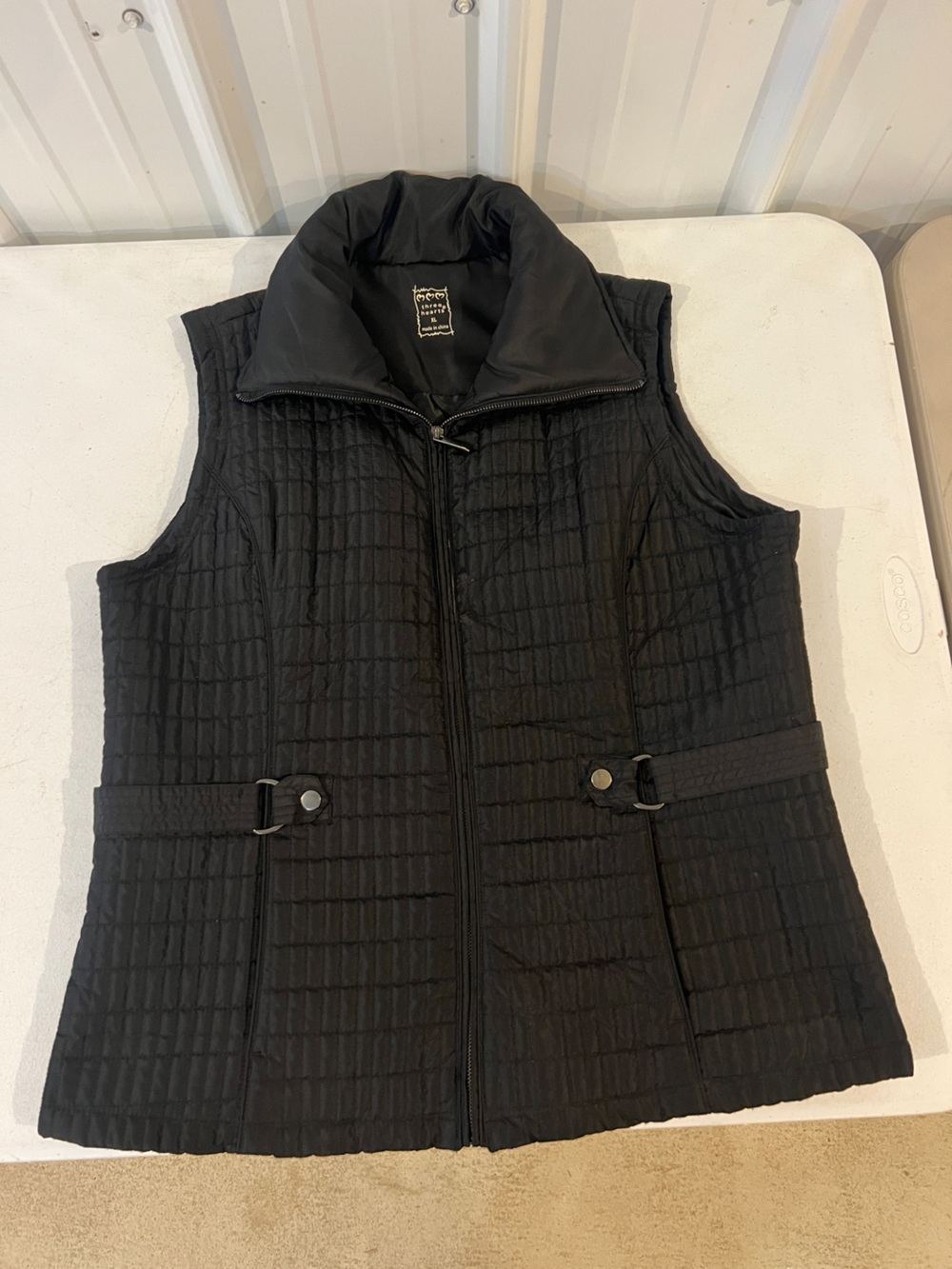 Three Hearts Black Quilted Vest with Adjustable Waist